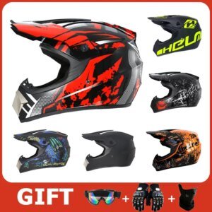 Kids and Youth Full-Face Motorcycle Helmets, Dirt Bike Gear, Off-Road Goggles, and Cycling Protective Gloves