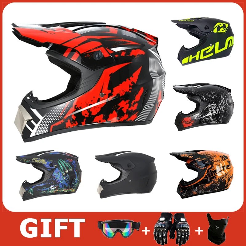 Kids and Youth Full-Face Motorcycle Helmets, Dirt Bike Gear, Off-Road Goggles, and Cycling Protective Gloves