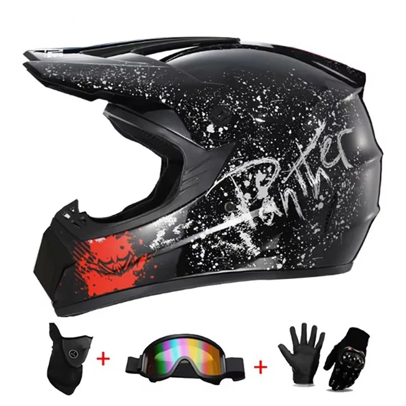 Kids and Youth Full-Face Motorcycle Helmets, Dirt Bike Gear, Off-Road Goggles, and Cycling Protective Gloves