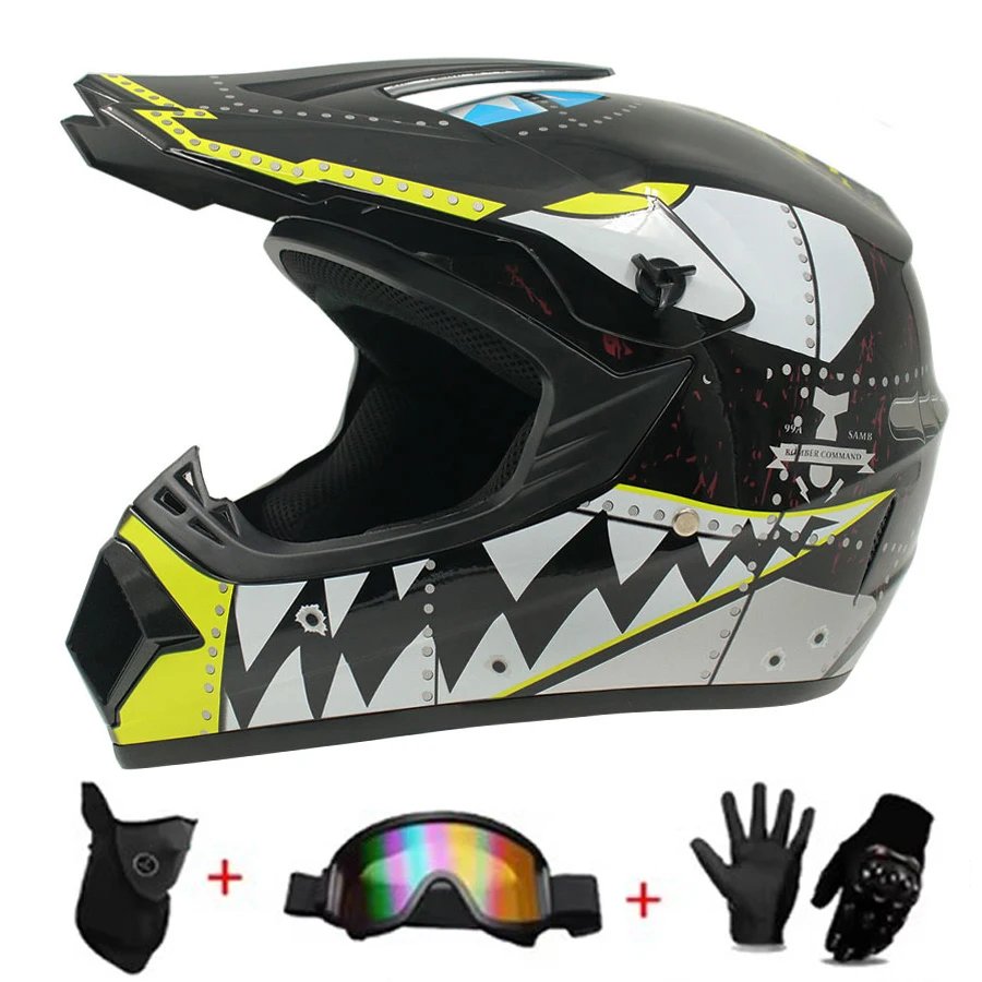 Kids and Youth Full-Face Motorcycle Helmets, Dirt Bike Gear, Off-Road Goggles, and Cycling Protective Gloves