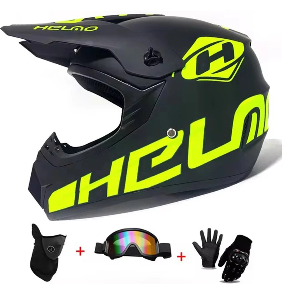 Kids and Youth Full-Face Motorcycle Helmets, Dirt Bike Gear, Off-Road Goggles, and Cycling Protective Gloves