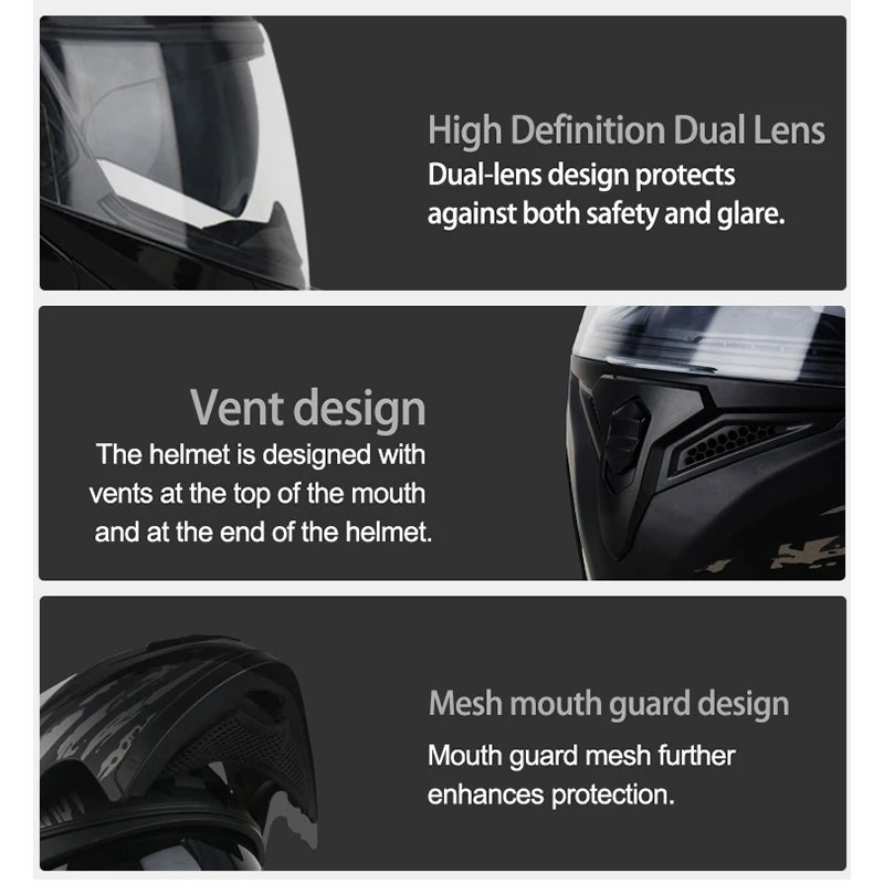 DOT Uchoose Approved Helmets Crash Motorbike Protective Gear Men Women Flip Up Helmet Motorcycle Visor Double Sun