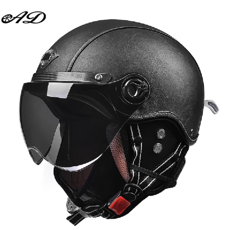 AD Retro Motorcycle Helmets with Harley Visor Leather Helmet for Man Electric Motorbike Vintage Protected Motor Safety Cap 4008 Eac98d