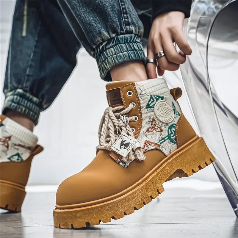 Men's Winter and Autumn High-top American Workwear Ankle Boots, Outdoor Anti-slip and Wear-resistant Sports and Cycling Boots