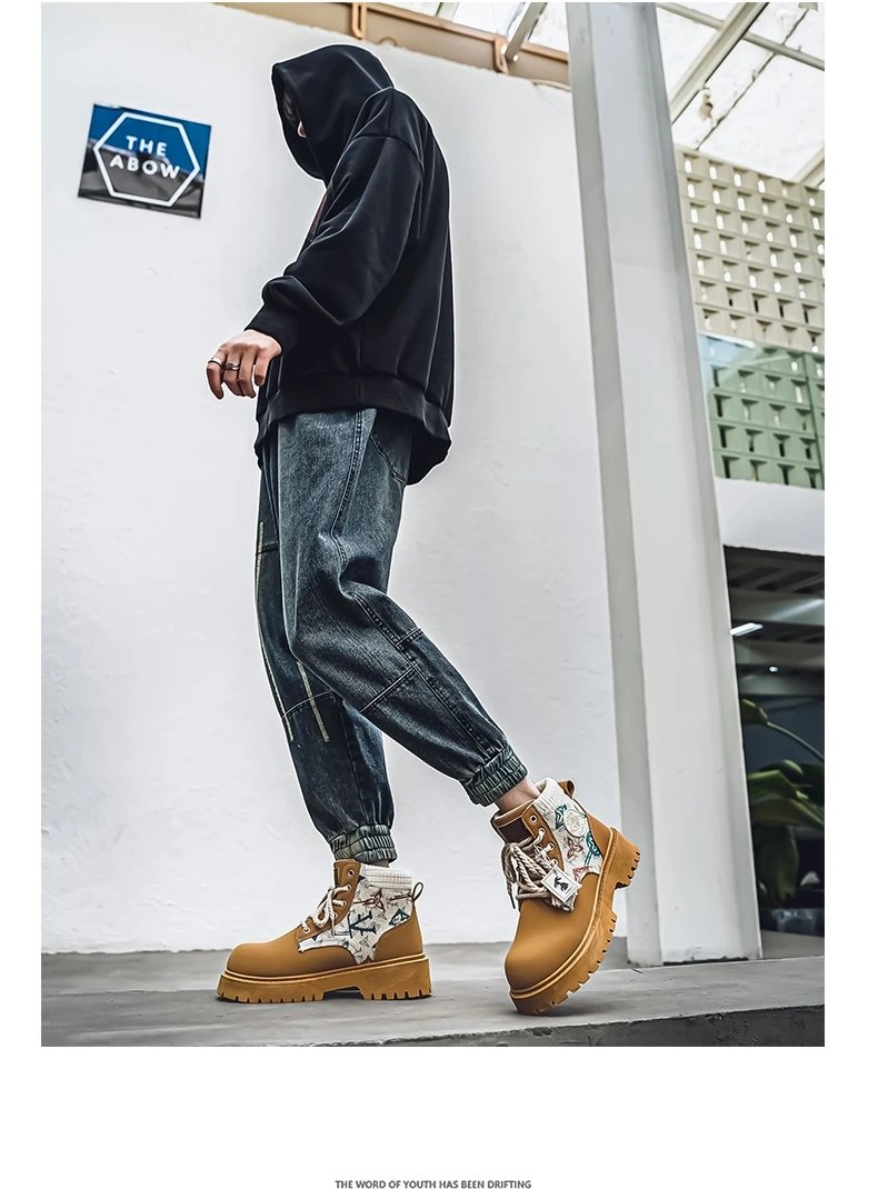 Men's Winter and Autumn High-top American Workwear Ankle Boots, Outdoor Anti-slip and Wear-resistant Sports and Cycling Boots