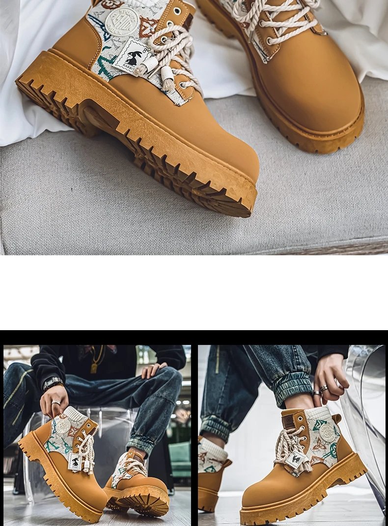 Men's Winter and Autumn High-top American Workwear Ankle Boots, Outdoor Anti-slip and Wear-resistant Sports and Cycling Boots