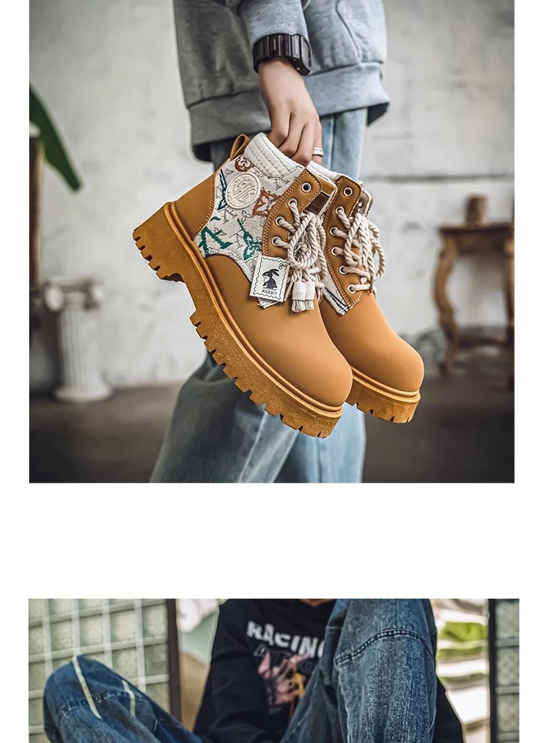 Men's Winter and Autumn High-top American Workwear Ankle Boots, Outdoor Anti-slip and Wear-resistant Sports and Cycling Boots