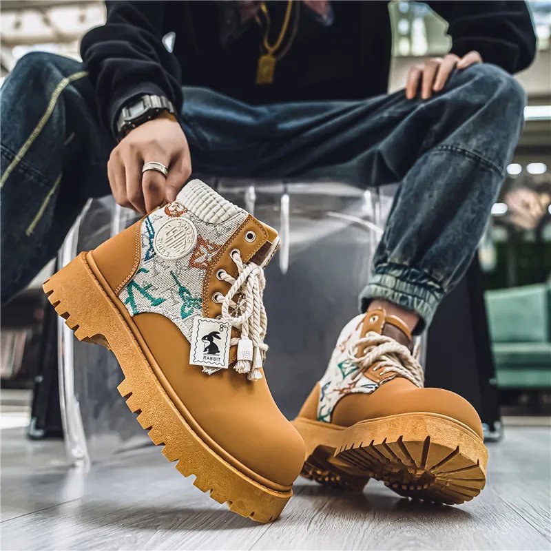 Men's Winter and Autumn High-top American Workwear Ankle Boots, Outdoor Anti-slip and Wear-resistant Sports and Cycling Boots