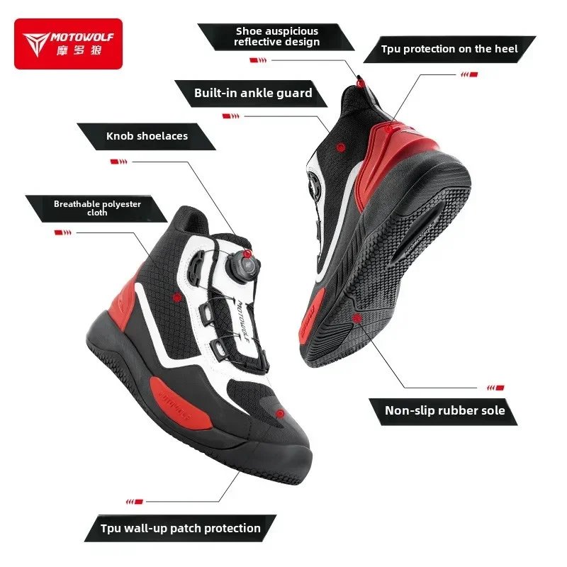 MOTOWOLF Motorcyclist Boots Motorcycle Riding Shoes Men's Four Seasons Breathable Anti-fall Motorcycle Racing Shoes Casual Boots