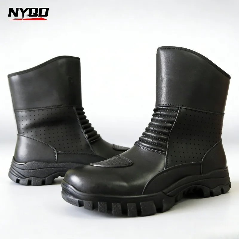 Men Summer Breathable Motorcycle Riding Boot Anti-Slip Anti-Fall Motorbike Racing Shoes Comfortable Outdoor Protective Boots