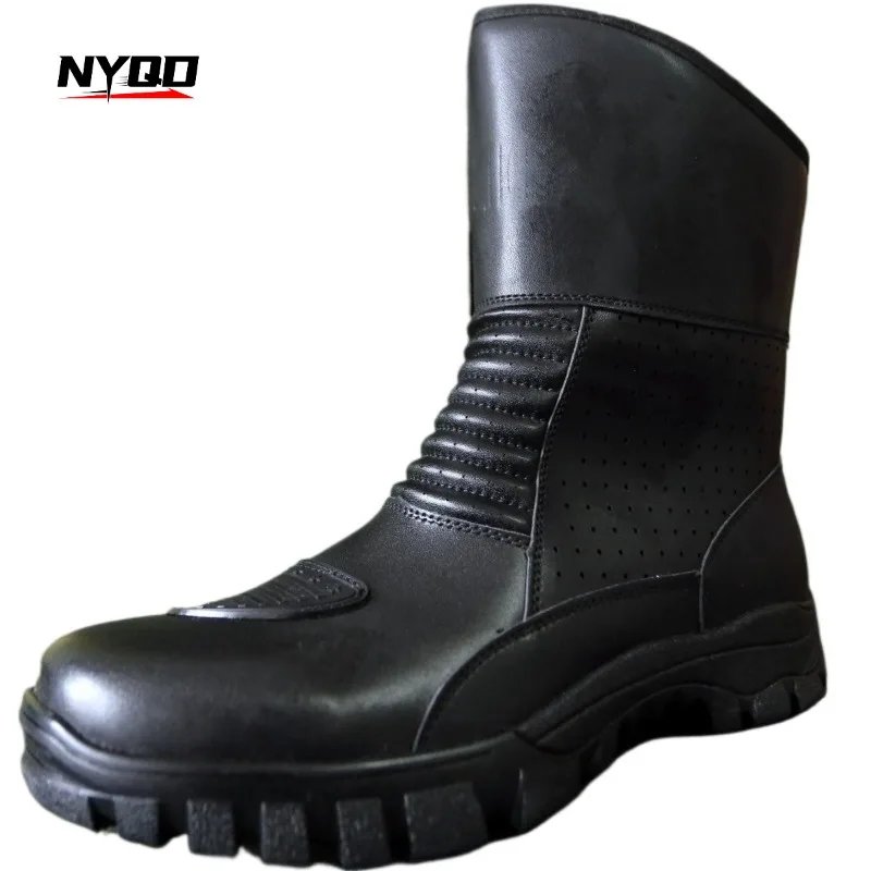 Men Summer Breathable Motorcycle Riding Boot Anti-Slip Anti-Fall Motorbike Racing Shoes Comfortable Outdoor Protective Boots