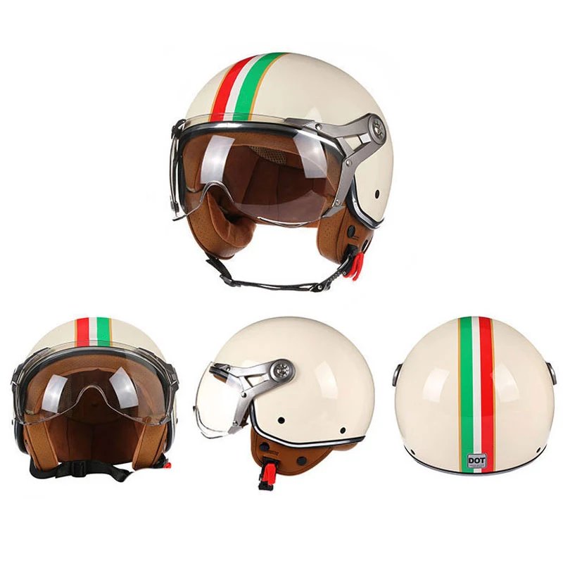 New Open Face 3/4 Motorcycle Helmet Retro Motorbike Helmets Vintage Chopper Capacete De Moto Bike Scooter With For Men Women DOT
