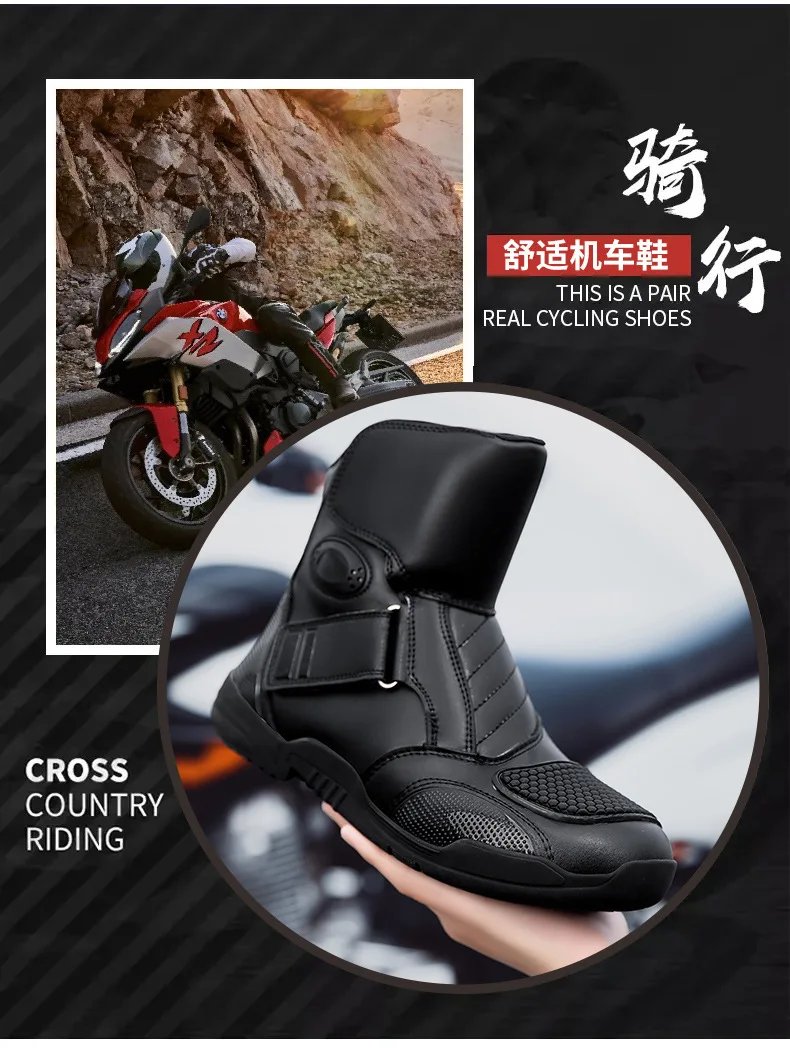 Summer Black Leather Motorcycle Shoes Men Women Waterproof Breathable Rally Boots Adventure Off-Road Motorcycle Boots Retro