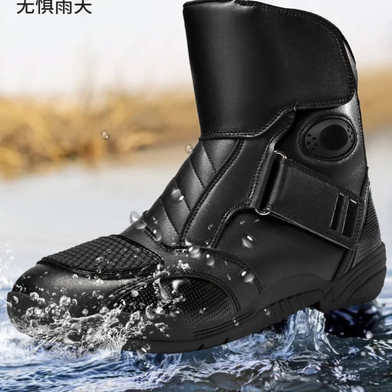 Summer Black Leather Motorcycle Shoes Men Women Waterproof Breathable Rally Boots Adventure Off-Road Motorcycle Boots Retro