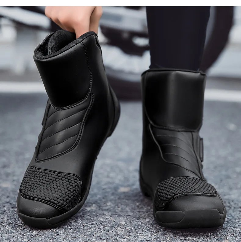 Summer Black Leather Motorcycle Shoes Men Women Waterproof Breathable Rally Boots Adventure Off-Road Motorcycle Boots Retro