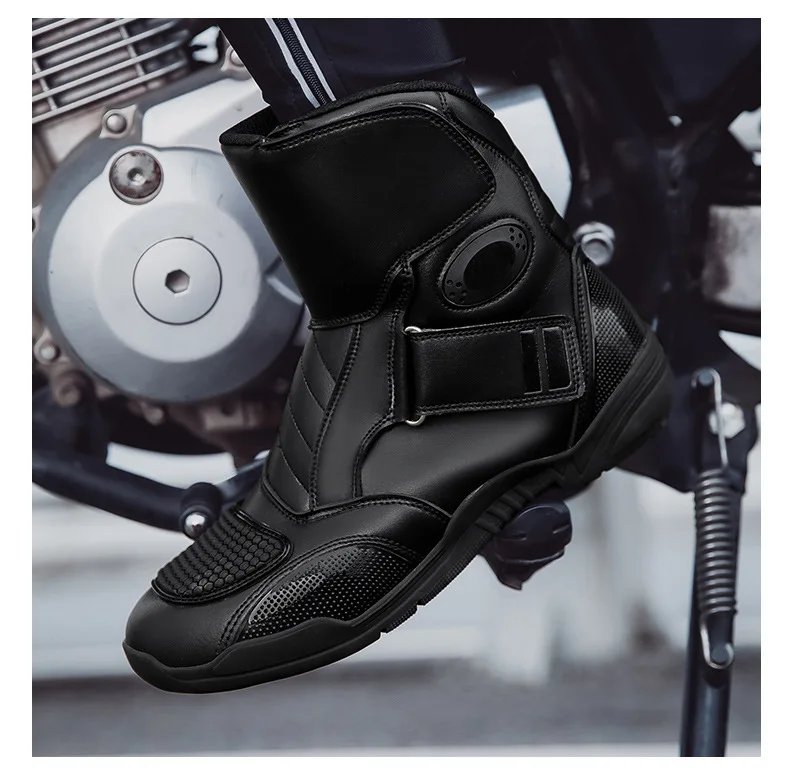 Summer Black Leather Motorcycle Shoes Men Women Waterproof Breathable Rally Boots Adventure Off-Road Motorcycle Boots Retro