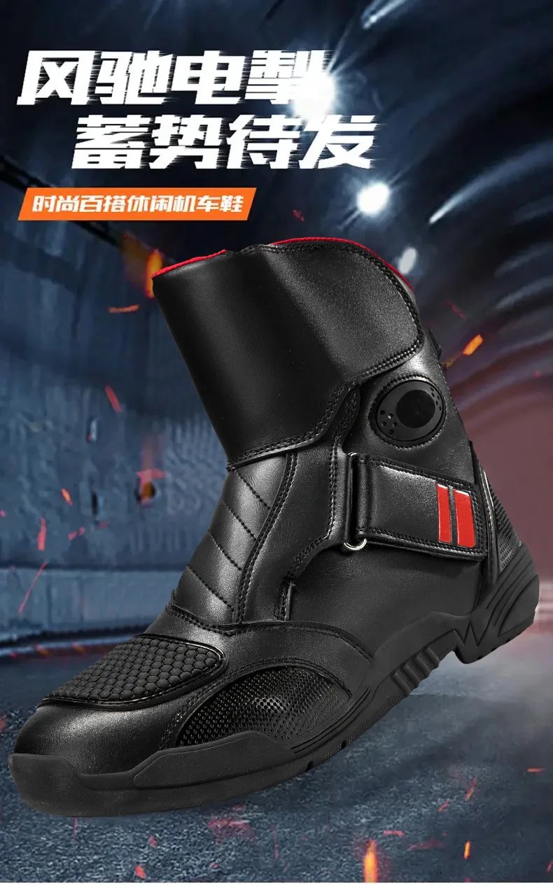 Summer Black Leather Motorcycle Shoes Men Women Waterproof Breathable Rally Boots Adventure Off-Road Motorcycle Boots Retro