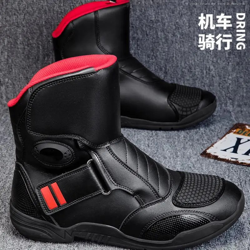 Summer Black Leather Motorcycle Shoes Men Women Waterproof Breathable Rally Boots Adventure Off-Road Motorcycle Boots Retro