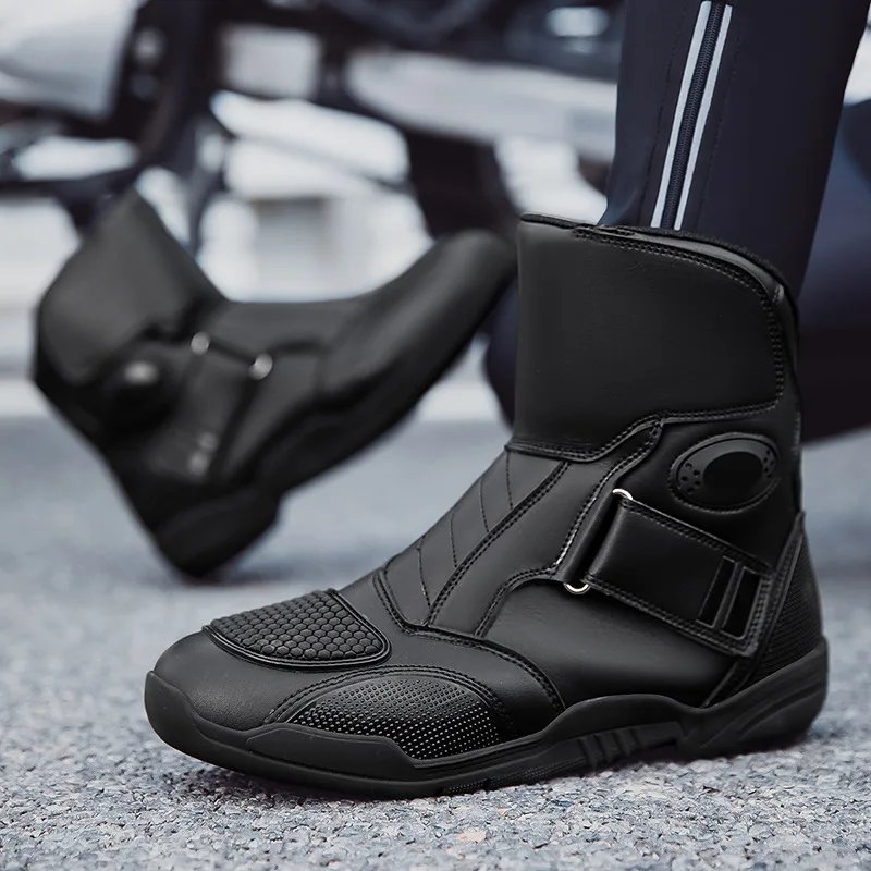 Summer Black Leather Motorcycle Shoes Men Women Waterproof Breathable Rally Boots Adventure Off-Road Motorcycle Boots Retro