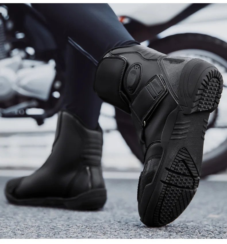 Summer Black Leather Motorcycle Shoes Men Women Waterproof Breathable Rally Boots Adventure Off-Road Motorcycle Boots Retro