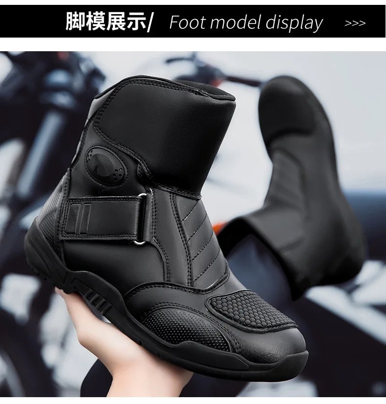 Summer Black Leather Motorcycle Shoes Men Women Waterproof Breathable Rally Boots Adventure Off-Road Motorcycle Boots Retro