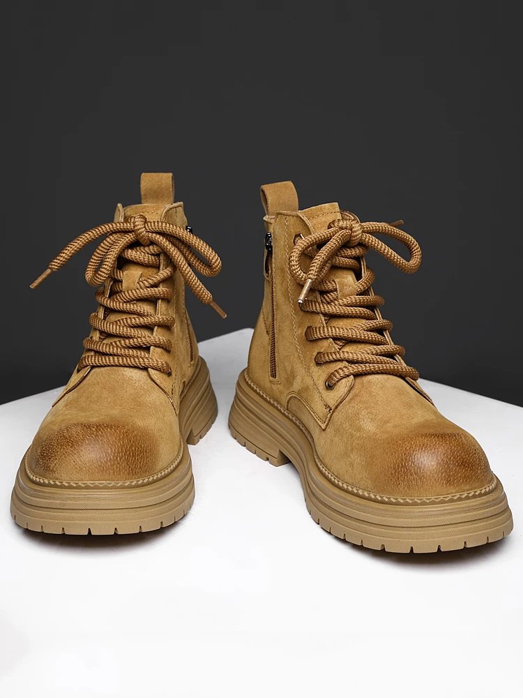 2026 New Men's British Style Boots - Outdoor Non-Slip Wear-Resistant Motorcycle Boots, Platform Elevator Work Boots