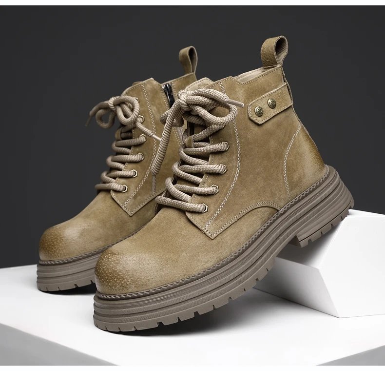 2026 New Men's British Style Boots - Outdoor Non-Slip Wear-Resistant Motorcycle Boots, Platform Elevator Work Boots
