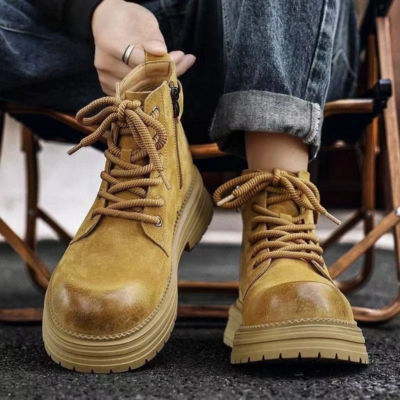 2026 New Men's British Style Boots - Outdoor Non-Slip Wear-Resistant Motorcycle Boots, Platform Elevator Work Boots
