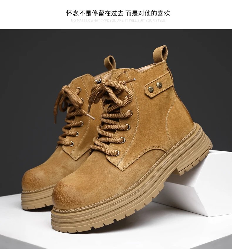 2026 New Men's British Style Boots - Outdoor Non-Slip Wear-Resistant Motorcycle Boots, Platform Elevator Work Boots