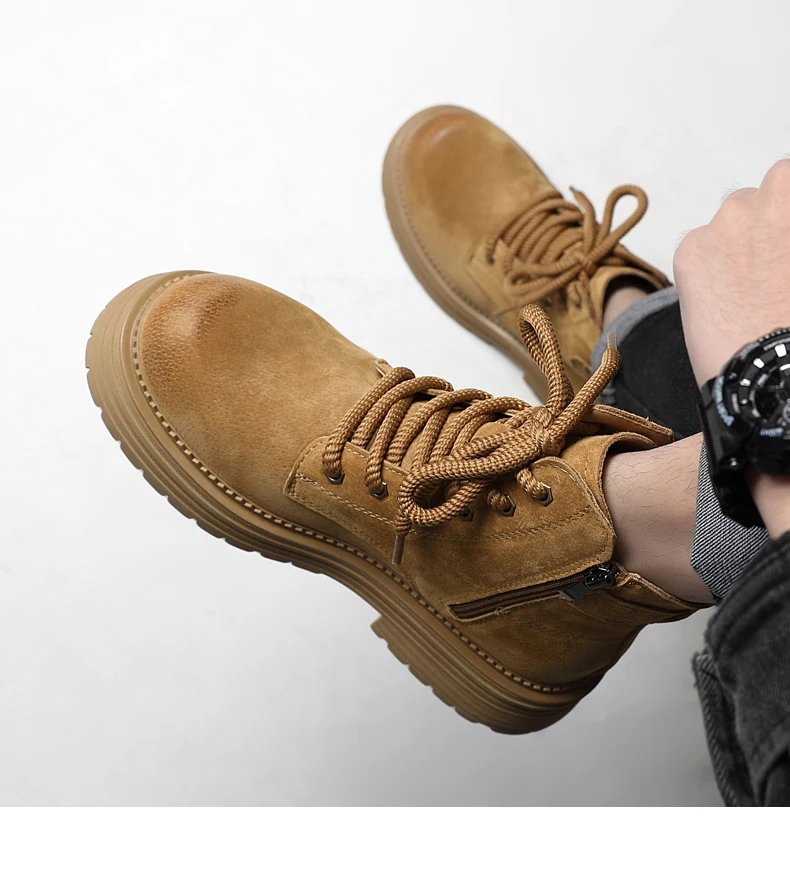 2026 New Men's British Style Boots - Outdoor Non-Slip Wear-Resistant Motorcycle Boots, Platform Elevator Work Boots
