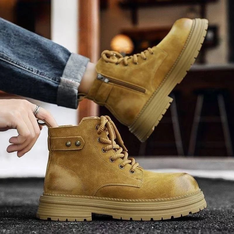 2026 New Men's British Style Boots - Outdoor Non-Slip Wear-Resistant Motorcycle Boots, Platform Elevator Work Boots