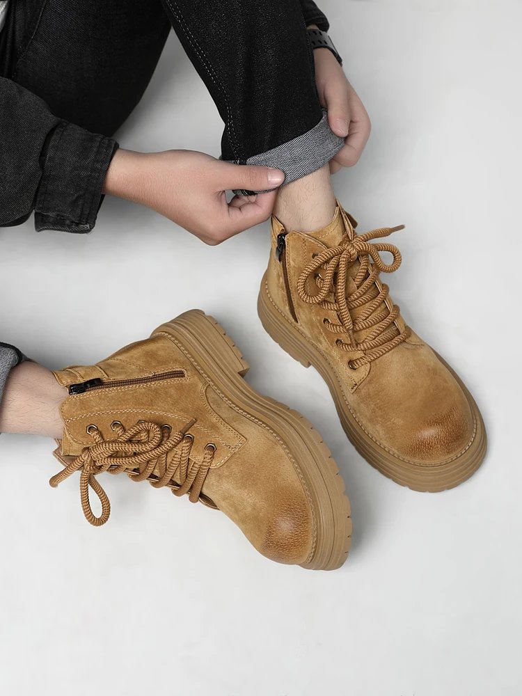 2026 New Men's British Style Boots - Outdoor Non-Slip Wear-Resistant Motorcycle Boots, Platform Elevator Work Boots