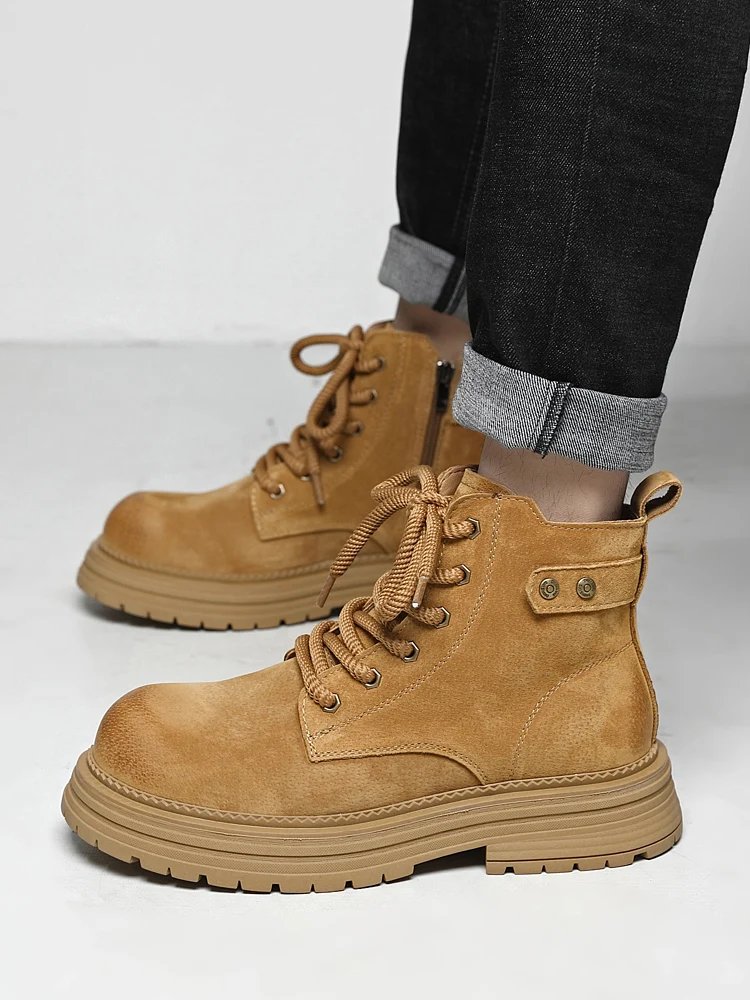 2026 New Men's British Style Boots - Outdoor Non-Slip Wear-Resistant Motorcycle Boots, Platform Elevator Work Boots
