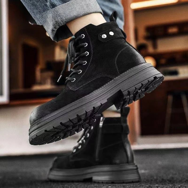 2026 New Men's British Style Boots - Outdoor Non-Slip Wear-Resistant Motorcycle Boots, Platform Elevator Work Boots