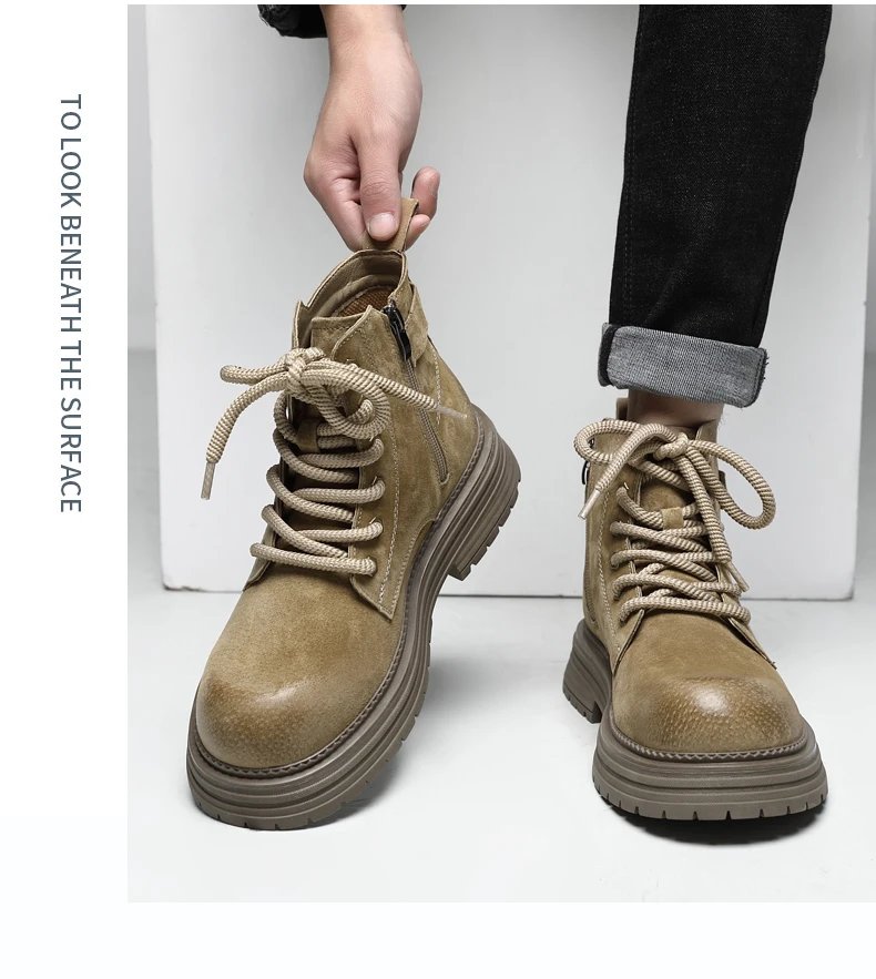 2026 New Men's British Style Boots - Outdoor Non-Slip Wear-Resistant Motorcycle Boots, Platform Elevator Work Boots