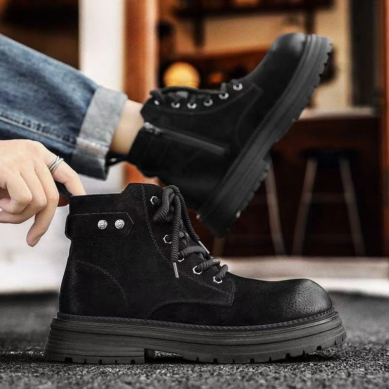 2026 New Men's British Style Boots - Outdoor Non-Slip Wear-Resistant Motorcycle Boots, Platform Elevator Work Boots