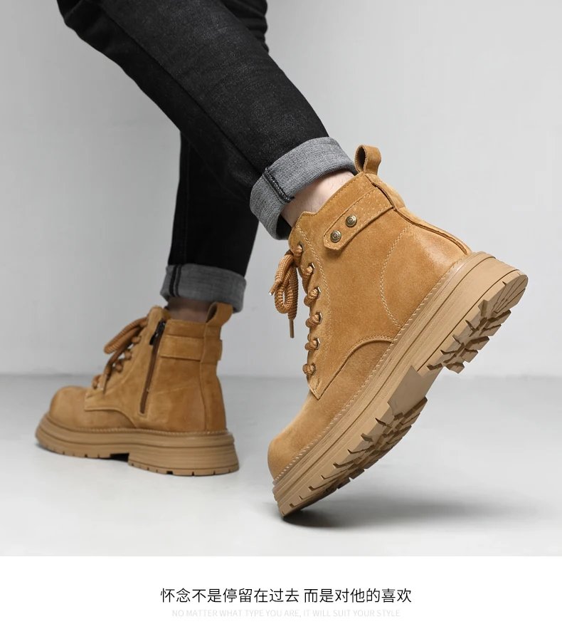 2026 New Men's British Style Boots - Outdoor Non-Slip Wear-Resistant Motorcycle Boots, Platform Elevator Work Boots