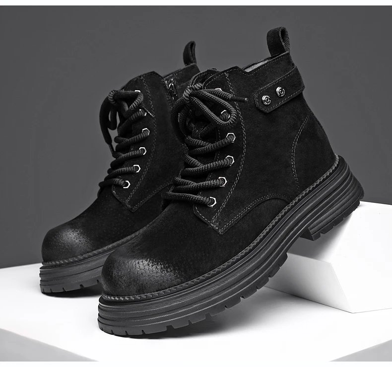 2026 New Men's British Style Boots - Outdoor Non-Slip Wear-Resistant Motorcycle Boots, Platform Elevator Work Boots