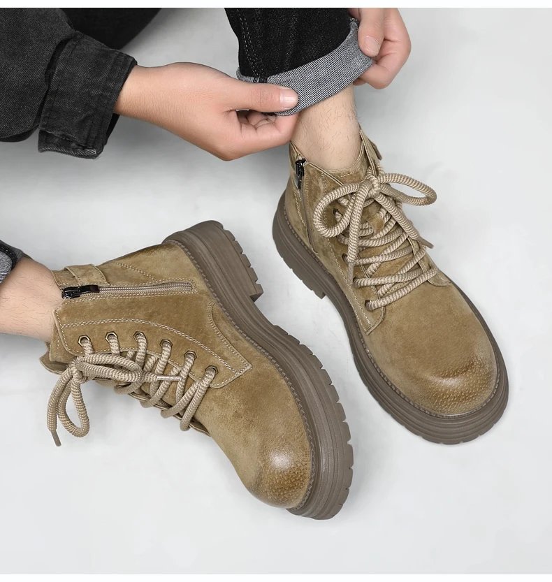 2026 New Men's British Style Boots - Outdoor Non-Slip Wear-Resistant Motorcycle Boots, Platform Elevator Work Boots