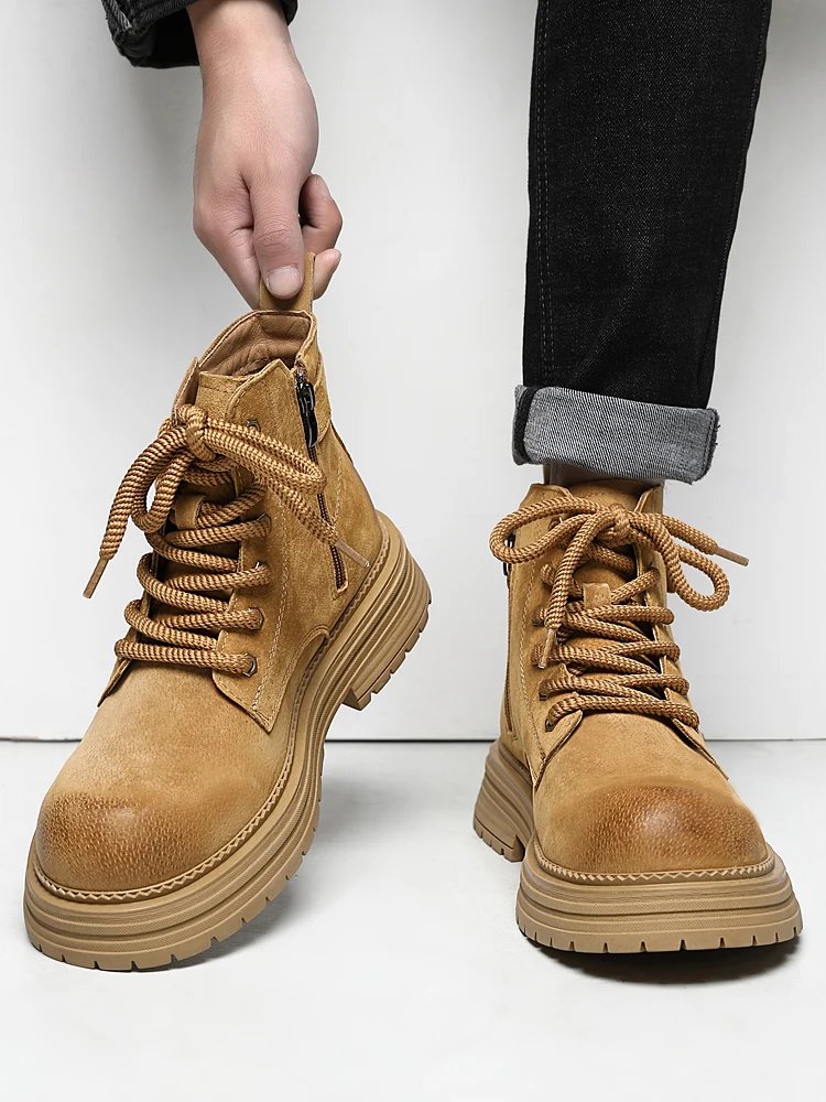 2026 New Men's British Style Boots - Outdoor Non-Slip Wear-Resistant Motorcycle Boots, Platform Elevator Work Boots