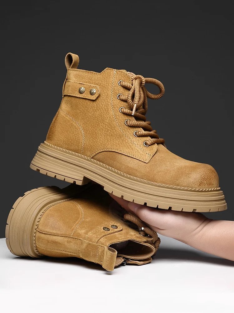 2026 New Men's British Style Boots - Outdoor Non-Slip Wear-Resistant Motorcycle Boots, Platform Elevator Work Boots