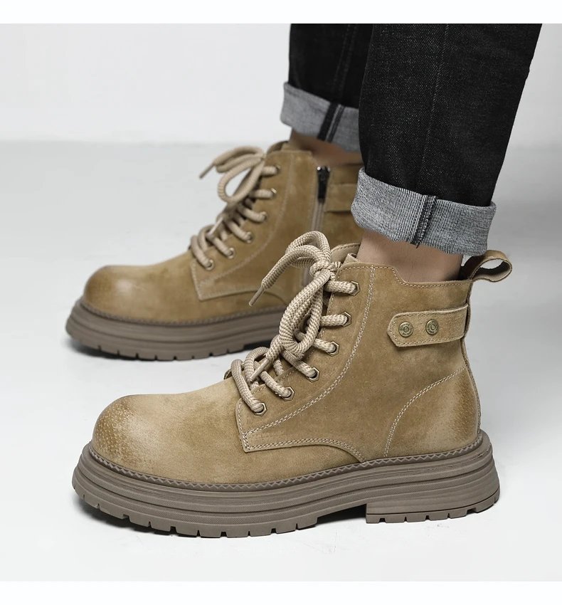 2026 New Men's British Style Boots - Outdoor Non-Slip Wear-Resistant Motorcycle Boots, Platform Elevator Work Boots