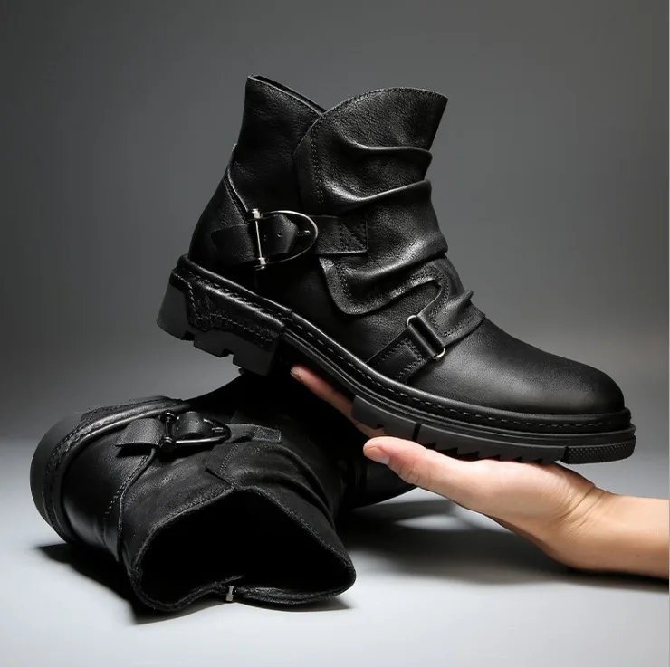 Autumn Winter Retro Men Motorcycle Leather Boots British Style Round Head High Top Shoes Casual Platform Boots Moto Street Gear Autumn Winter Retro Men Motorcycle Leather Boots British Style Round Head High Top Shoes Casual Platform Boots Moto Street Gear