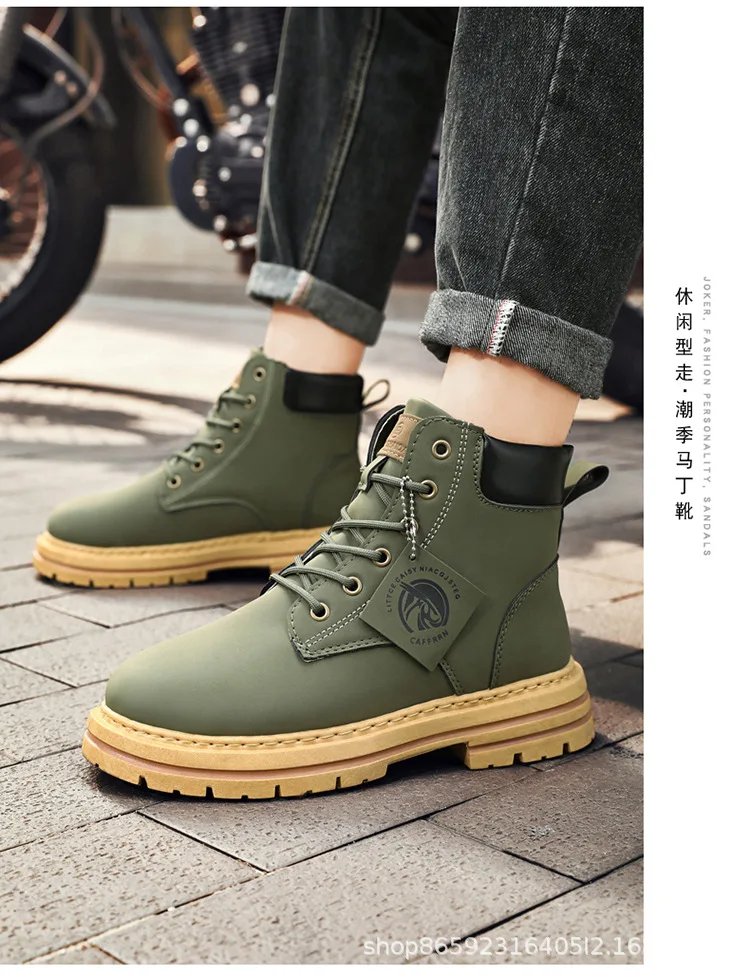 Men's Boots Lace Up 2024 Winter New High Top Leisure All-match Men's Casual Boots Non-slip Trend Rubber Men Flat Boots