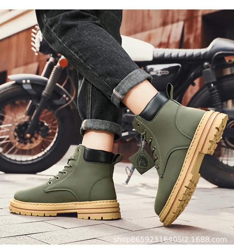 Men's Boots Lace Up 2024 Winter New High Top Leisure All-match Men's Casual Boots Non-slip Trend Rubber Men Flat Boots