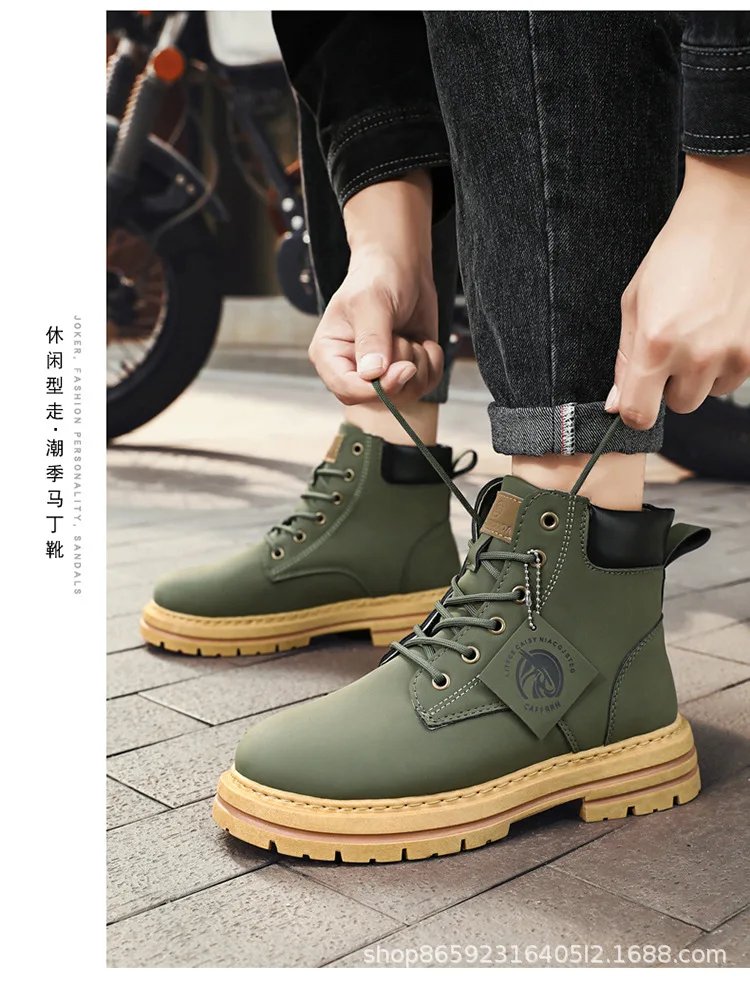 Men's Boots Lace Up 2024 Winter New High Top Leisure All-match Men's Casual Boots Non-slip Trend Rubber Men Flat Boots