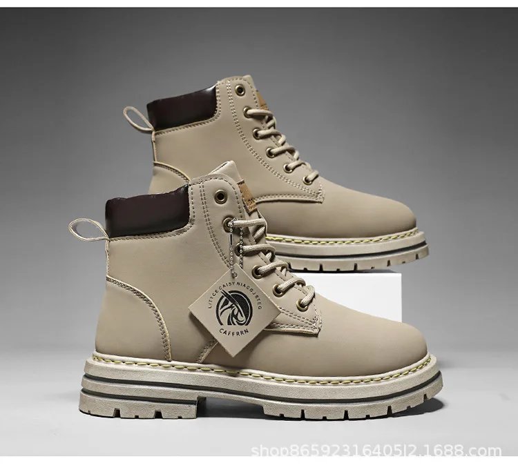 Men's Boots Lace Up 2024 Winter New High Top Leisure All-match Men's Casual Boots Non-slip Trend Rubber Men Flat Boots