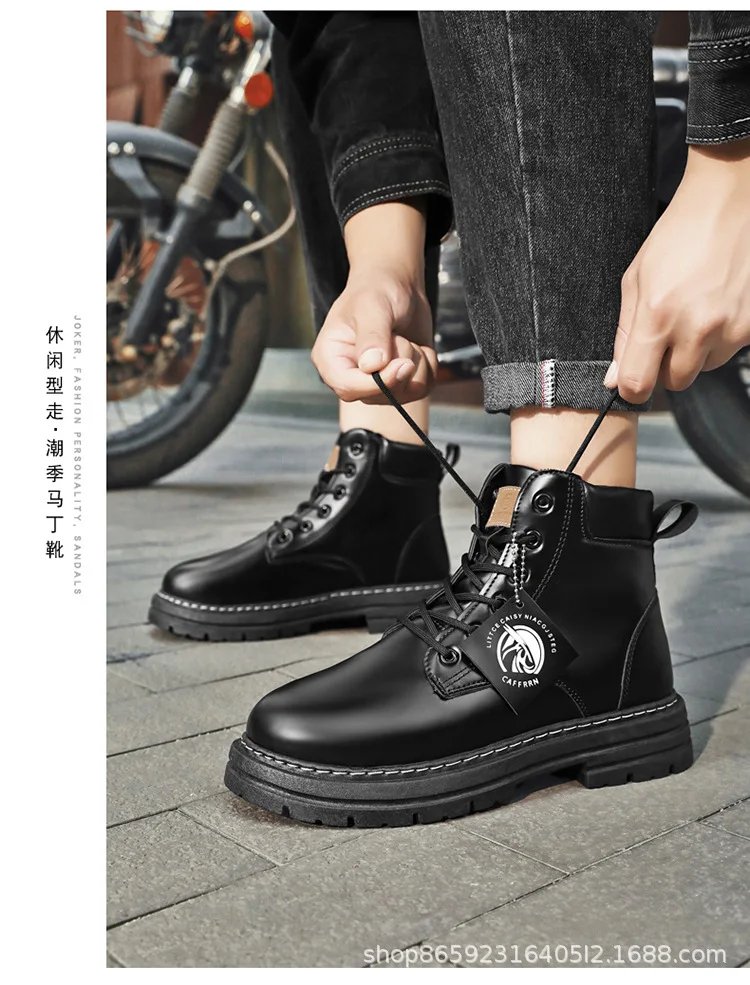 Men's Boots Lace Up 2024 Winter New High Top Leisure All-match Men's Casual Boots Non-slip Trend Rubber Men Flat Boots
