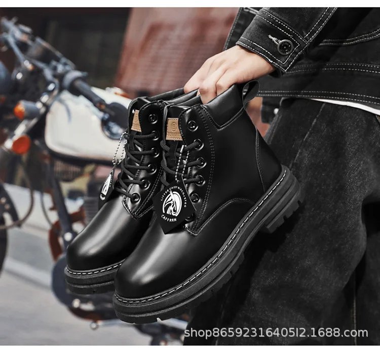 Men's Boots Lace Up 2024 Winter New High Top Leisure All-match Men's Casual Boots Non-slip Trend Rubber Men Flat Boots