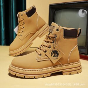 Men’s Boots Lace Up 2024 Winter New High Top Leisure All-match Men’s Casual Boots Non-slip Trend Rubber Men Flat Boots